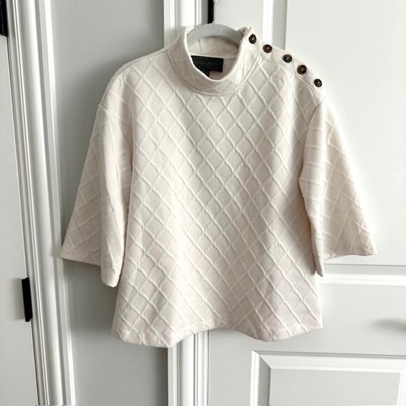 Anthropologie Sunday In Brooklyn Mollie Button Shoulder Top Mock Neck S Cream - Picture 3 of 10